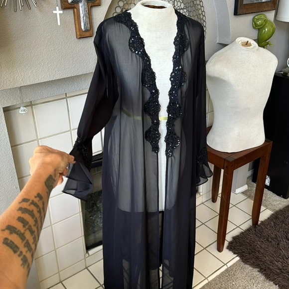 Lucie Ann Peignoir black Robe w/ matching nightgown full swing set Size L - Picture 9 of 14
